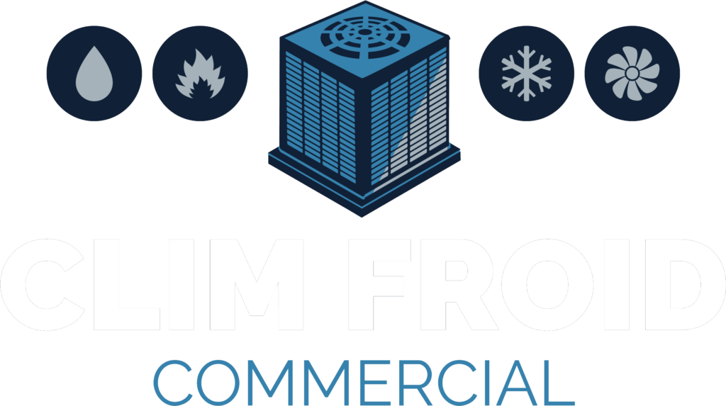 logo Clim Froid Commercial - blanc picto bleu marine